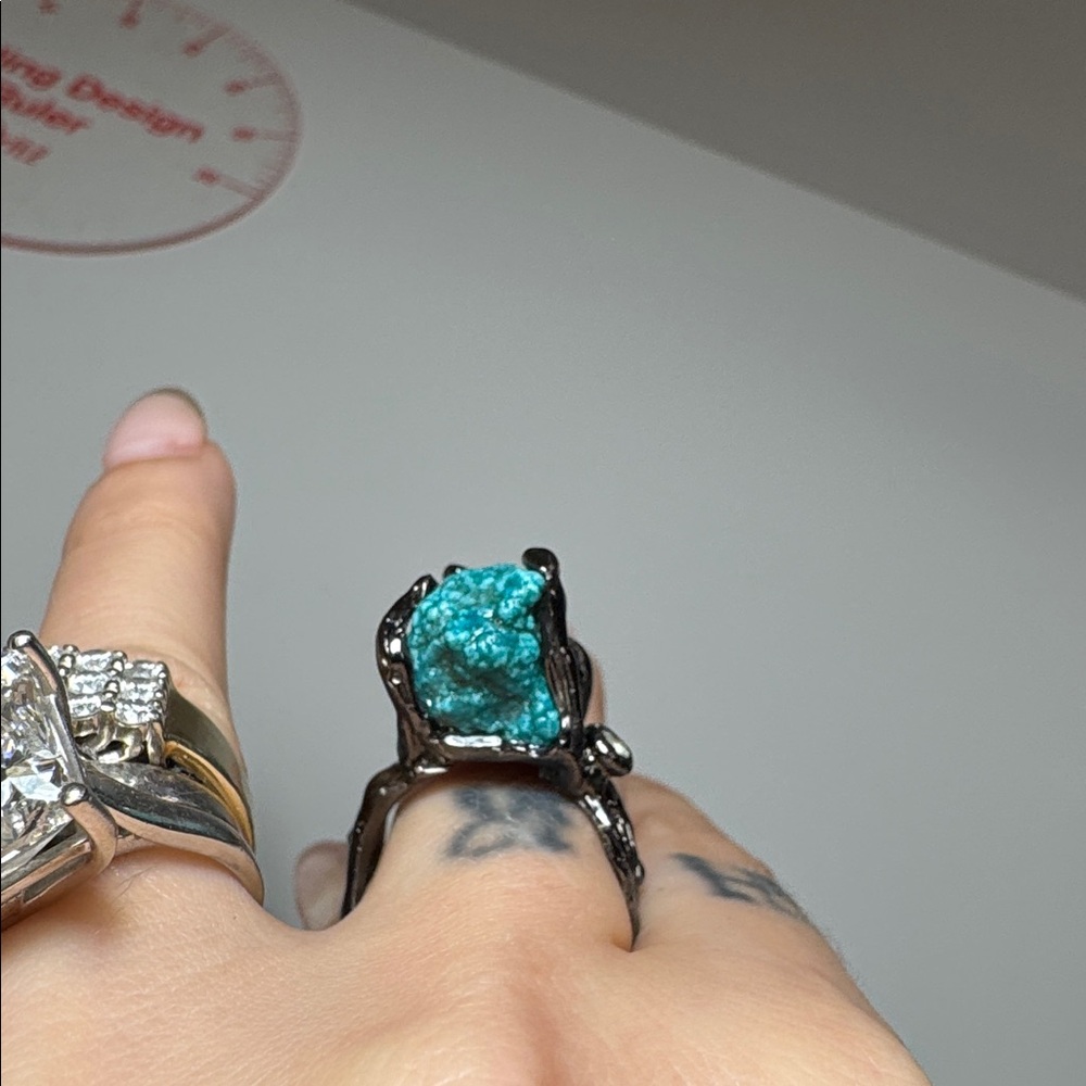 Turquoise black silver modern unique ring 925 - Picture 15 of 17